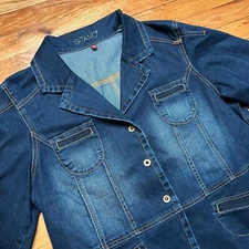 VTG Women's Gitano Denim Jacket Button Down Dark Wash Blue Faded Size XL