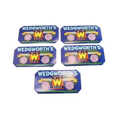 5 Wedgworth Big W Brand Florida Vegetable Label Vintage Unused 77117
