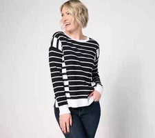 Attitudes by Renee Mixed Stripe Sweater Black / White Size L A636528