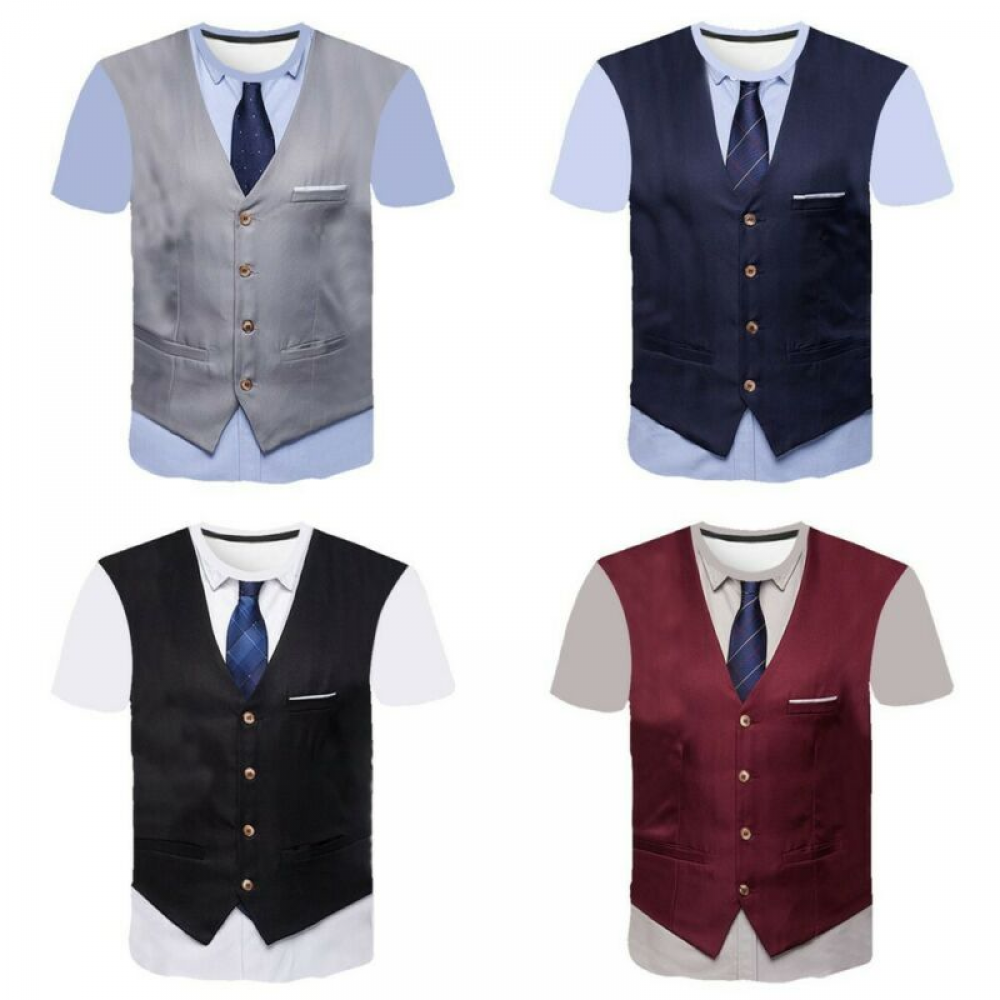 Graphics T-Shirt Tuxedo Mens O Neck Print Shirt Short Sleeve Summer 3D T 3XL