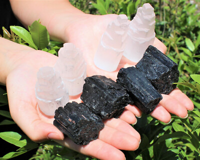 Full Home Protection Kit 4 Selenite Towers, 4 Extra Grade Black Tourmaline Logs 