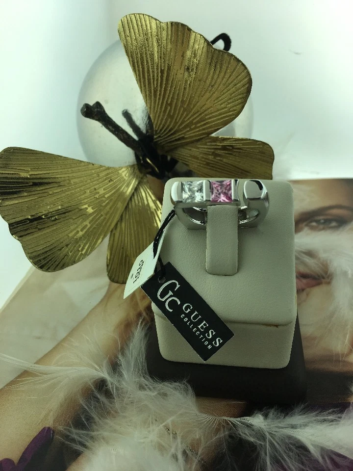 *Gc GUESS* 925 Sterling Silver Unique Reversible Pink & White Stone Ring (SZ 8) - Image 2 of 4