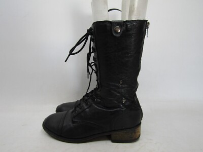 Steve Madden Womens Size 7 M Black Leather Zip Laces High Ankle Fashion Boots