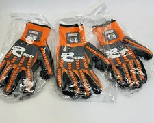 (LOT OF 3 PAIRS) MAGID T-REX X-LARGE ORANGE  IMPACT GLOVES ANSI/ISEA138