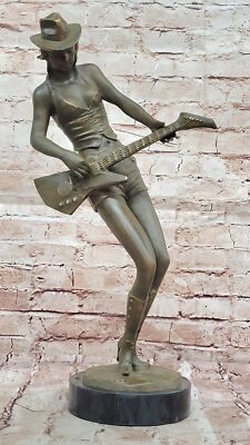 Signierte Anderson Art Deco Landmädchen Frau Mit Gitarre Bronze Skulptur Sta