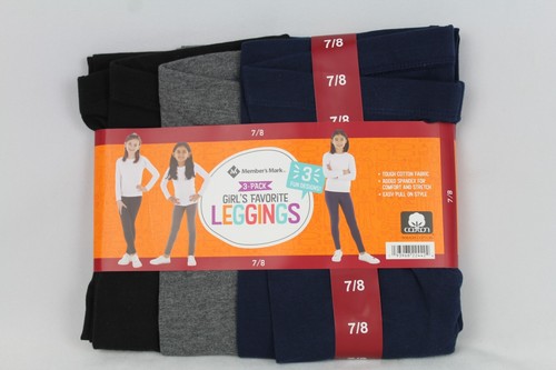 Members Mark 3pack Girls Favorite Leggings 7/8 Navy, Black, Grey