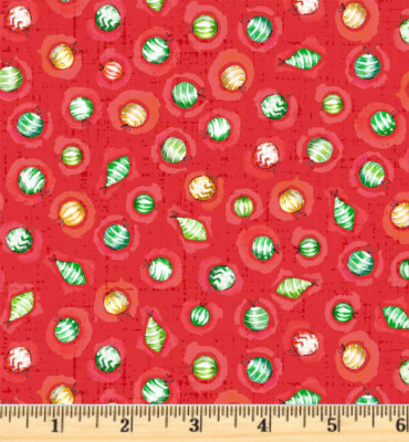 Little Darlings Christmas Red Ornaments Fabric 5380 Half yard continuous cuts.