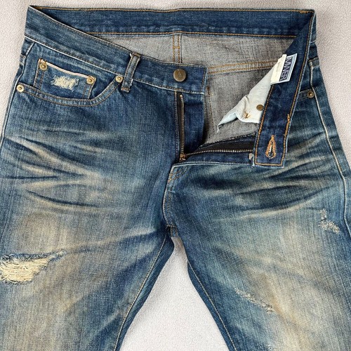 Japanese Selvedge Jeans Mens 30x33 Slim Straight Destroyed Thrashed Distressed - Picture 2 of 21