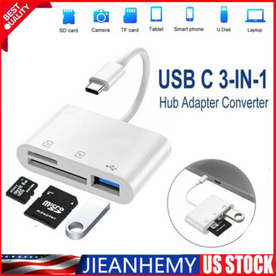 3 in 1 Type C USB OTG Adapter SD/TF Card Reader For iPhone 15 Samsung Android