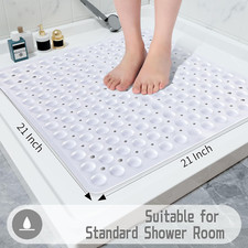 Soft Square Bath Shower Non Slip Mat Suction Cups Drain Holes Bathroom 21" X 21"