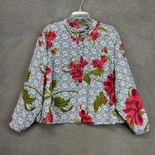 DG2 Diane Gilman Blouse Womens 2X Floral Long Sleeve Full Zip Cottage