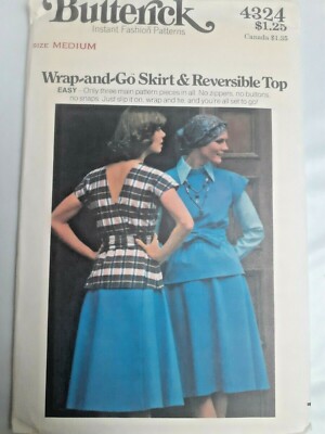 Skirt Wrap Go Top Size M 12 14 Butterick 4324 Sewing Pattern VTG 70s UC FF Fast 