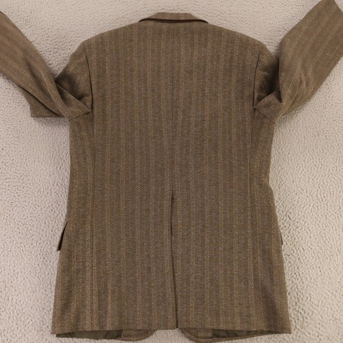 VTG Tweed Jacket S Brown Herringbone Polyester Blazer 1/4 Lined 50s 60s USA 38R - Picture 10 of 18