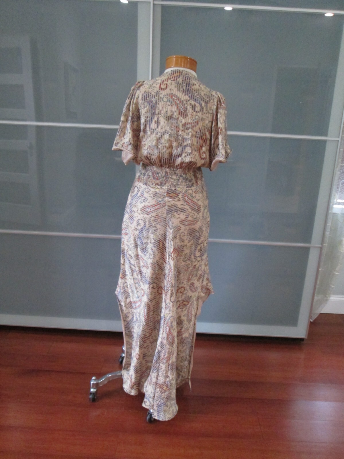 MAJE Rachel Paisley Smocked Waist Asymmetrical Maxi Dress Size 2