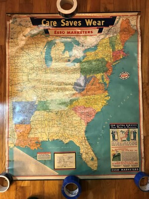 ESSO SERVICE GAS STATION LOCATION MAP of EASTERN UNITED STATES 1942 roll up