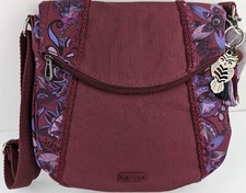 Sakroots Cabernet In Bloom Foldover Crossbody Purse With Owl Keychain 