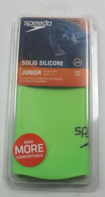 Speedo Solid Silicone Junior Ages 6-14 Latex Free Swim Cap Green NIP