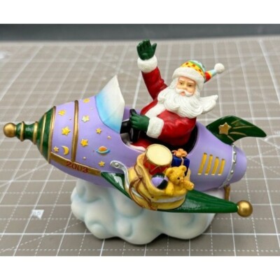 Lenox Santa's Rocket Ride Porcelain Santa on Purple Plane w/ Toys