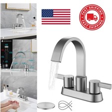Brushed Nickel Centerset Bathroom Faucet 4 Inch Dual Handle Waterfall Design