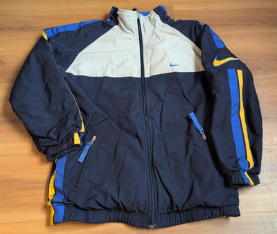 Vintage Nike Jacket Boys Large Blue Reversible Coat Full Zip Swoosh Fleece 90s