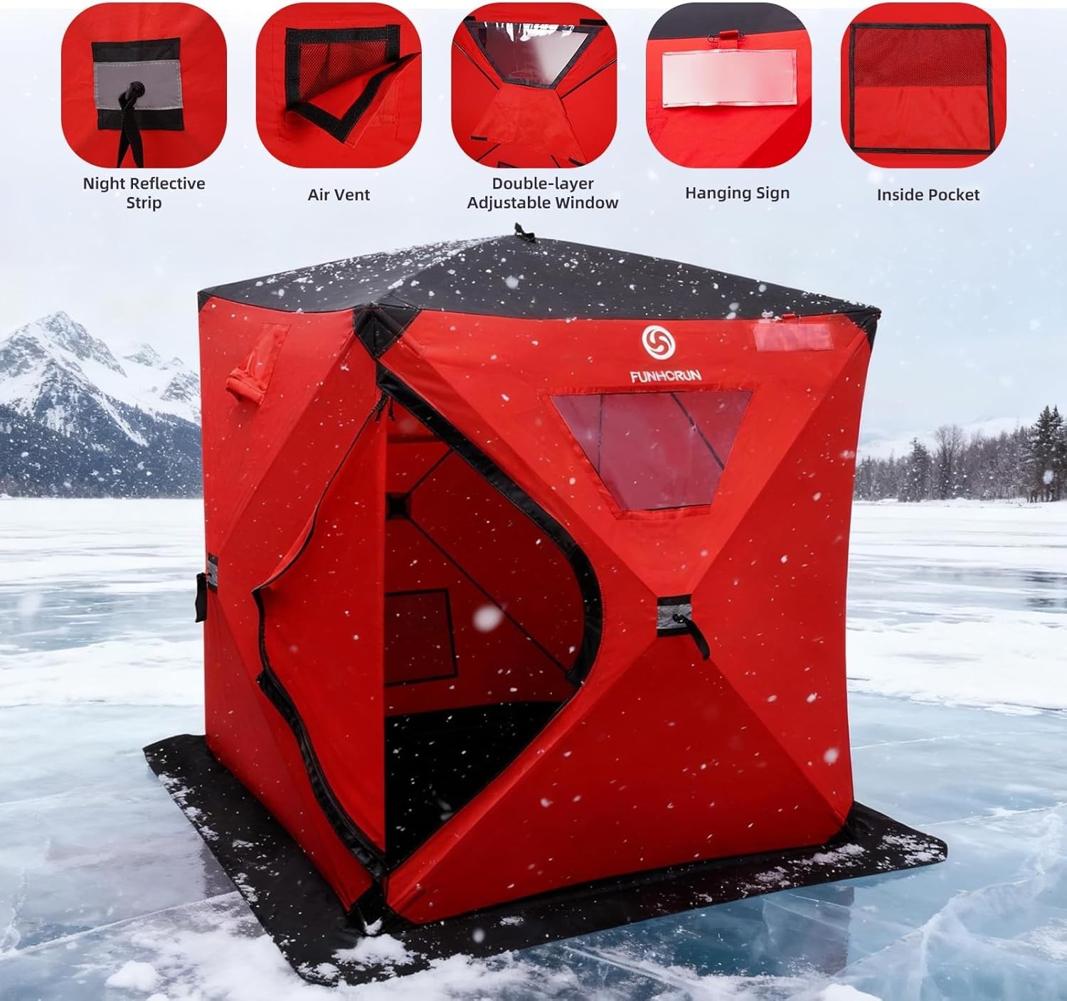 PORTABLE ICE FISHING HUB-STYLE SHANTY  REMOVABLE FLOOR MAT, 58"(NON-INSULATED)