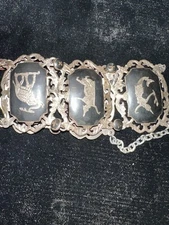 Vintage/Antique Siam Sterling Silver Panel Bracelet