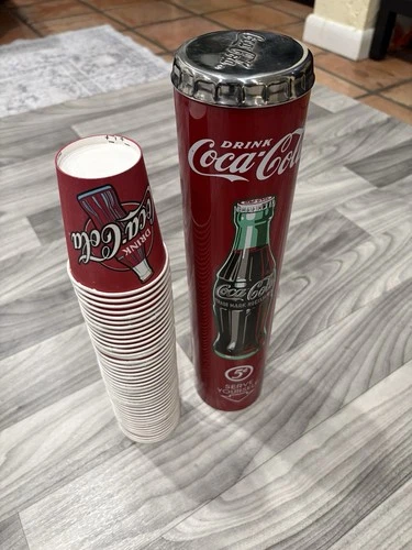 Coca Cola Cup Dispenser Vintage 1999 Wall-mount with 8oz Coca Cola Paper Cups