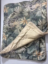 CROSCILL TROPICAL BLUE GREEN GOLD LEAVES FERNS (2) STANDARD PILLOW SHAMS 21X27