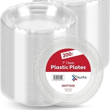 200 Clear Plastic Plates Set - 7 Inch Disposable Dessert/Salad Plates, Bulk Pack