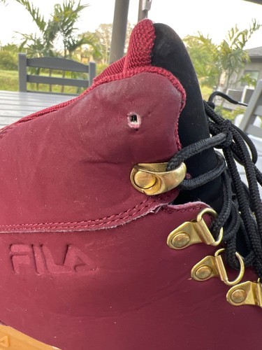 Fila Burgundy Men Faux Leather Hiking Ankle Boots Size 9.5 - Picture 2 of 6