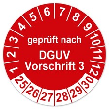 Prüfplaketten Geprüft nach UVV DGUV Vorschrift 3 2025-2030 PVC Folie Rot LTA002