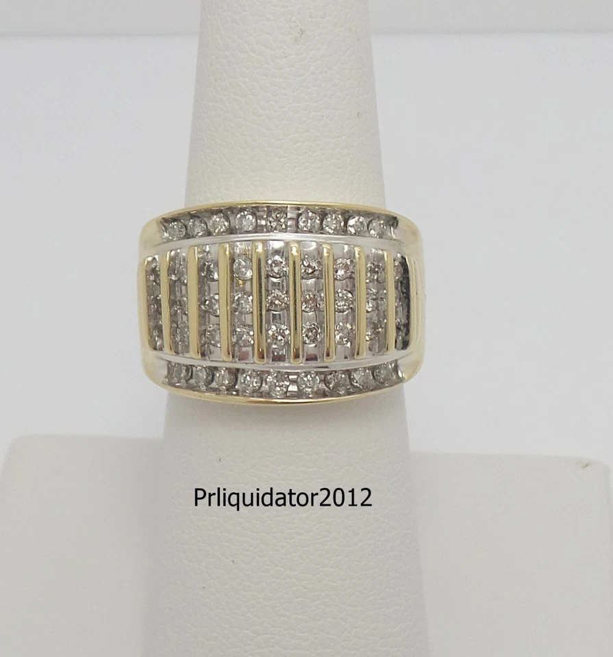 Anillo nupcial vintage de oro amarillo de 10 quilates con racimo de diamantes naturales de 3/4 quilates Foto 2 de 4