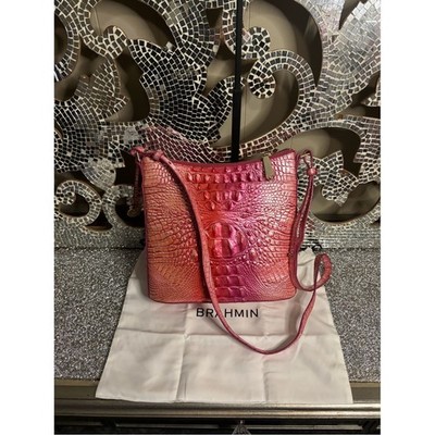 Brahmin Iris Pink Ombre Croc-Embossed Leather Crossbody Bag