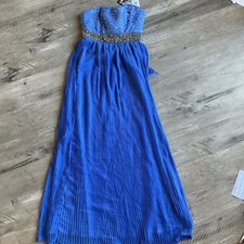Women’s Dress Strapless long formal Gala blue size5 Sequin Hearts Beaded