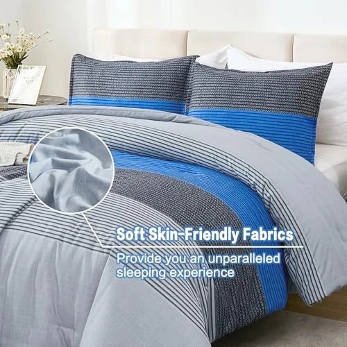 Juego de edredón de cama gris doble, XL edredón doble niños hombres doble/doble XL azul Foto 4 de 4