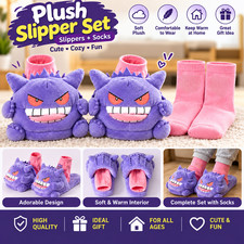 Gengar Open-Toe Plush Slippers Set, One Size Fits All Cute Cartoon Socks Gift