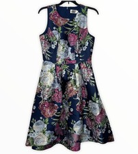 Eliza J Floral Jacquard Fit & Flare Dress in Navy NWT