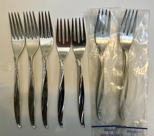 International Silver Pine Spray Sterling Forks Set of 7 – Dinner & Salad