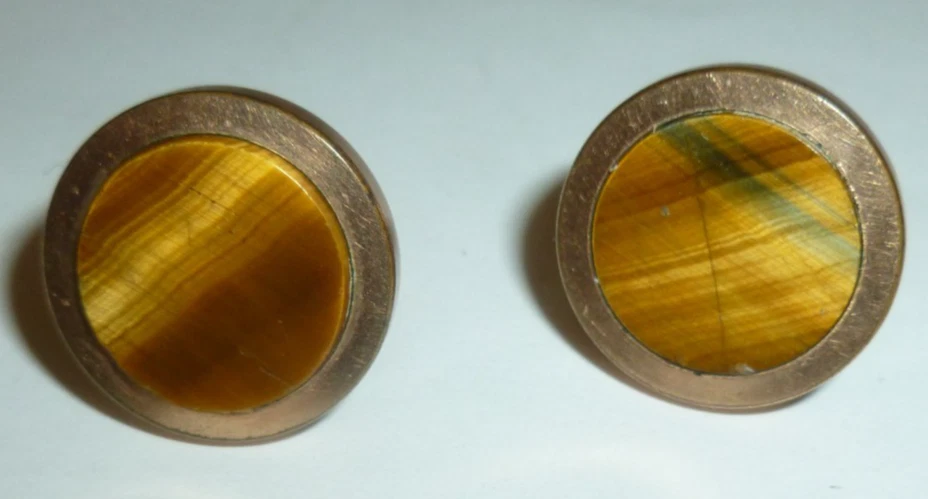 Antique  Victorian Cufflinks Pat. 1883 Natural Tiger's Eye Gemstone Gold Filled - Image 2 of 4