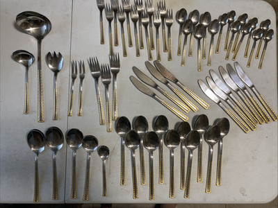 61 Piece Vtg Hoogosil 18/10 Rostfrei Solingen Germany Silverware set Gold Trim