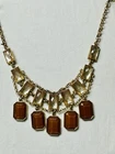 Faceted Rectangle Cabochon Gold Tone Bib Necklace n0153