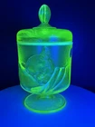 RARE Fenton Chessie Cat Box With Lid In Opalescent Vaseline (Uranium Glass)