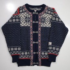 VTG Dale of Norway Fair Isle Knit Cardigan Womens Medium 100 Wool Pewter Clasp