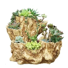Driftwood Planter Faux Wood Resin Succulent Planter Vintage Artificial Stump ...