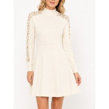 Eliza J Sweater Dress Medium Ivory Mock Neck Lace Sleeve Knit NWT MSRP $148