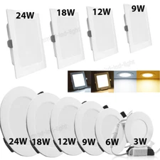 3W/6W/9W/12W/18W/24W LED Panel Light Recessed Ceiling Fixture Downlight Lamp US