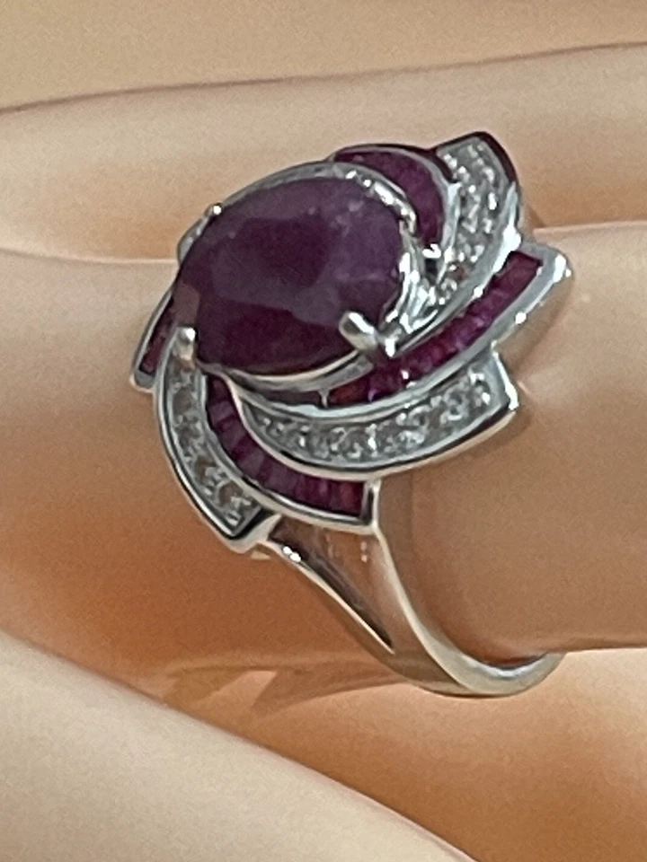 JTV Red Ruby Rhodium Over Sterling Silver Ring Lab Created 3.91ctw Size 8 - Image 4 of 4