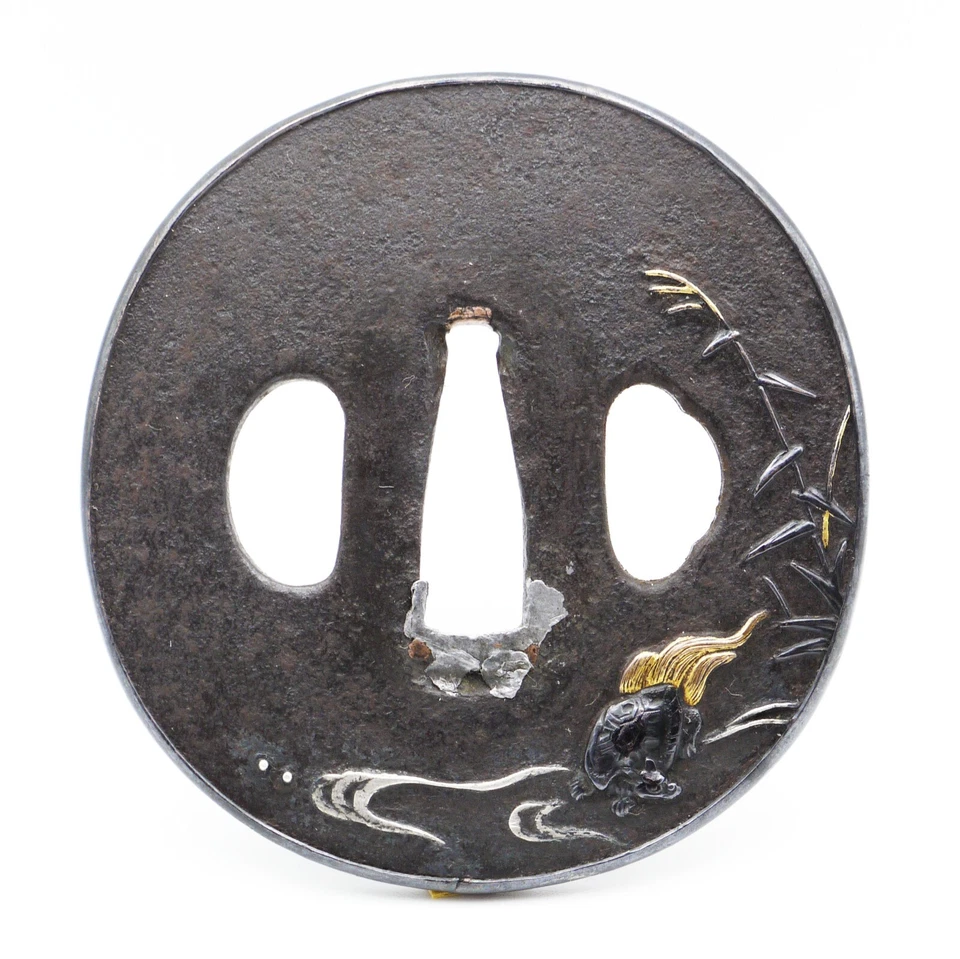 Espada antigua japonesa Tsuba Turtle Waterside Samurai Katana Wakizashi Foto 2 de 4