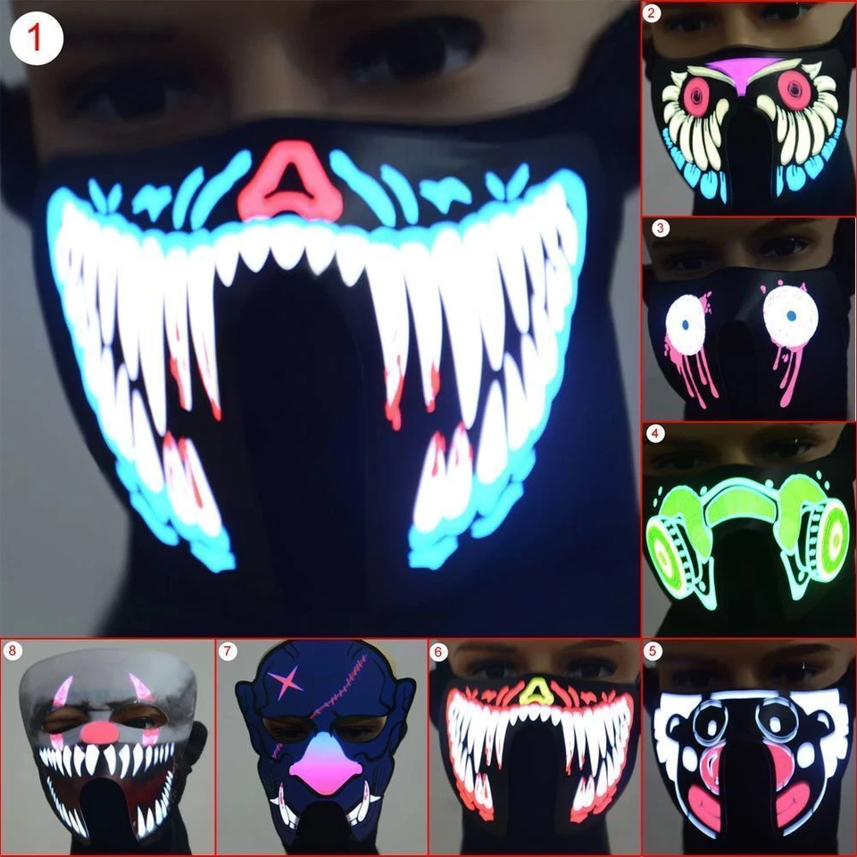 Sound activate Led Light Up Flashing Halloween Party Dance Costume Face Mask New - Image 4 of 4