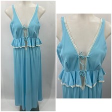 Vintage Tiered Nightgown Blue Lace Peak a Boo Top Union Tag Old Hollywood READ
